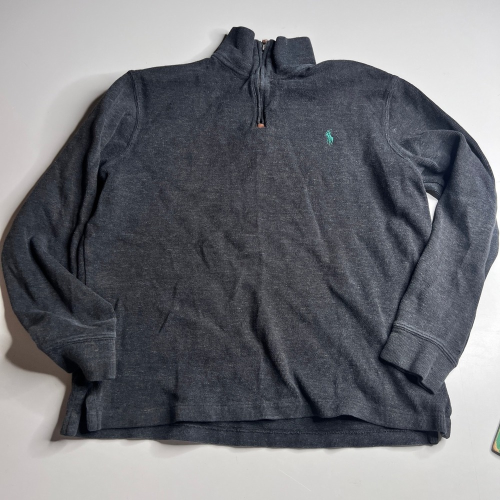 Polo‎ Ralph Lauren Mens Quarter Zip Pullover Sweater Charcoal Gray Pony Logo M